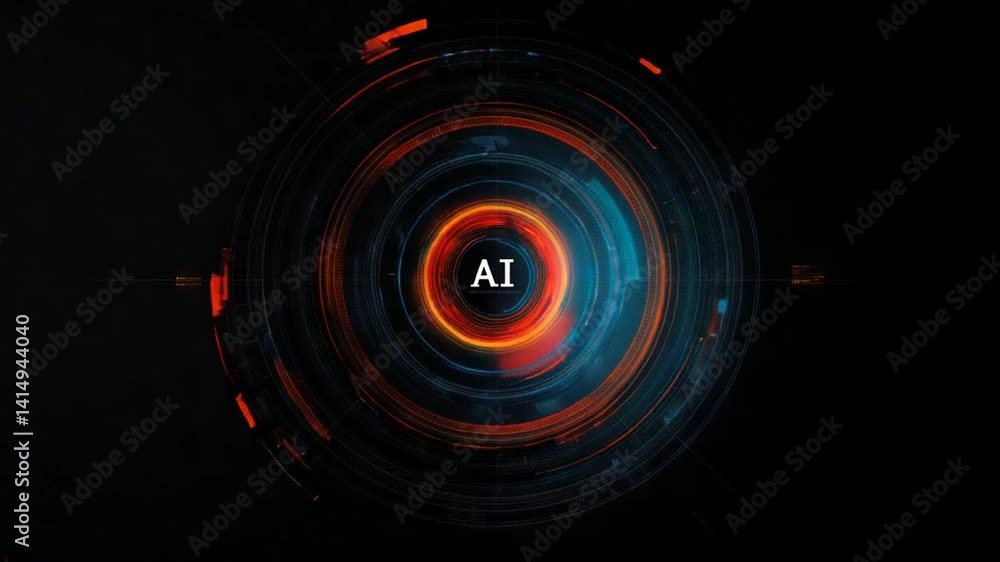 Poster futuristic abstract ai technology background with glowing circular elements and dark space surroundi