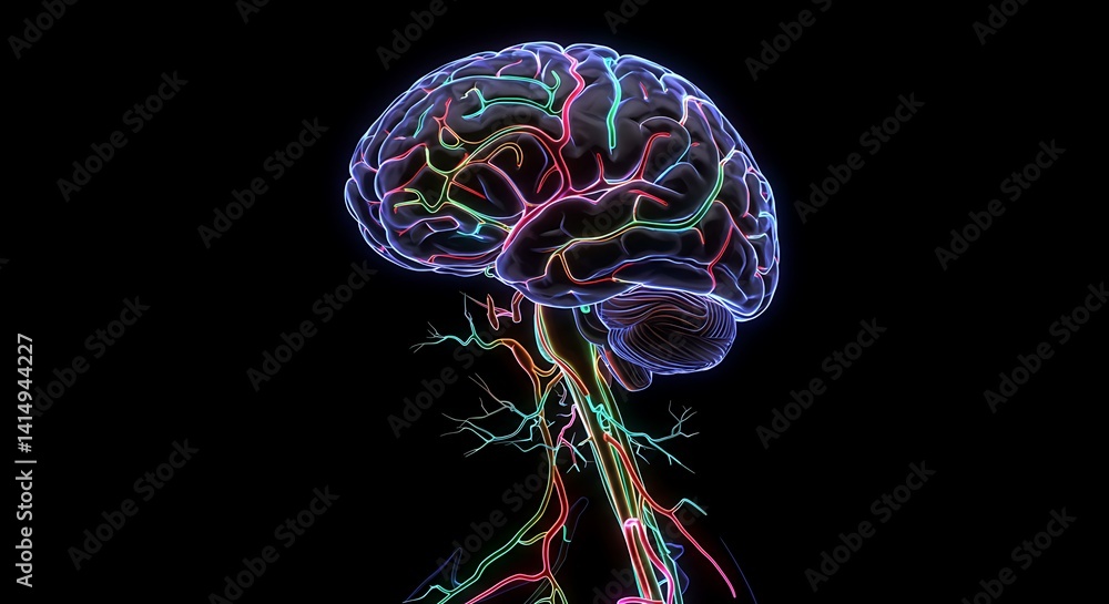 Poster radiant neural network visualization against a stark black backdrop enhancing focus