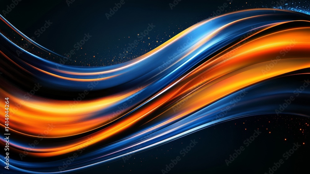 Poster dark abstract background with orange and blue wave lines. modern flowing wave lines design element. 