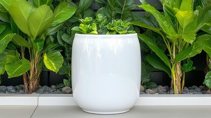 White structure in lush green natural setting simple clean minimalist design