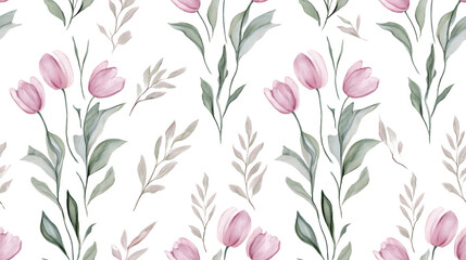 Exquisite Hand-Painted Seamless Watercolor Floral Pattern of Tulips in Pastel Shades for Elegant Textile Designs and Home Décor