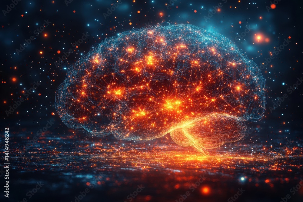 Aufkleber exploring the connections and creativity of the mind through vibrant neural networks illuminated in 