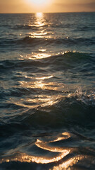 Naklejka premium Tranquil Ocean Sunset with Waves and Reflection: Coastal Photography at Dusk
