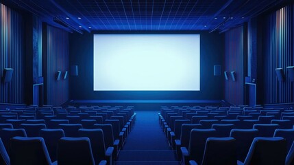 Naklejka premium Professional conference hall with a large screen and seating.