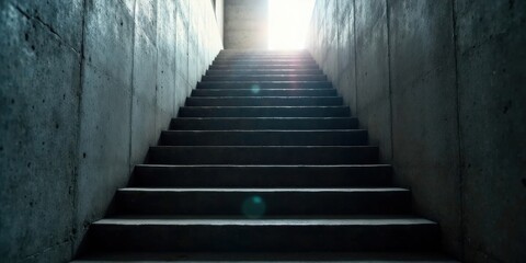 Concrete Staircase Ascending Towards a Bright Light Source in a Dark Underpass