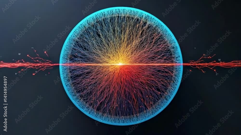 Poster abstract illustration of energy flow and particle interaction in a vibrant cosmic environment with c