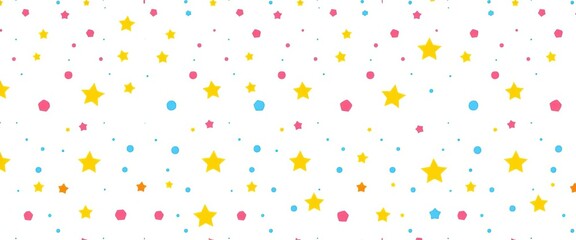 Childlike seamless vector pattern featuring scattered stars and dots on a white background, ideal for kids' products, childish, space
