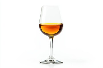 Elegant glass filled with amber liquid illuminated against a minimalistic white backdrop