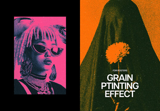 Grain Print Poster Photo Effect Mockup
