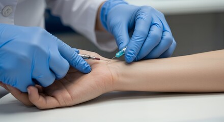 Medical Professional Administering a Procedure with Syringes on a Patient's Wrist