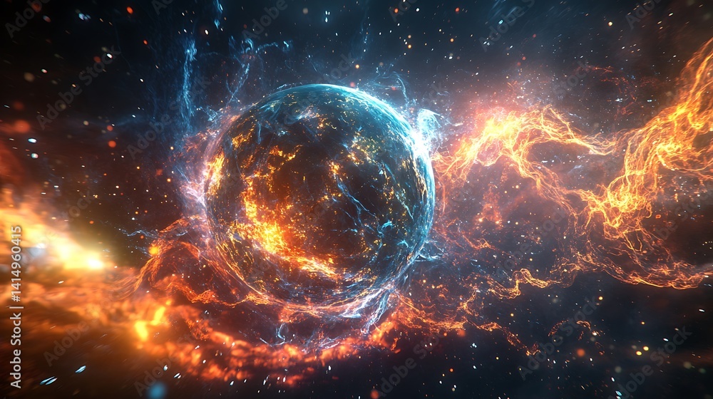 Poster a dynamic visualization of particle-antiparticle annihilation, with vibrant cosmic energy and glowin