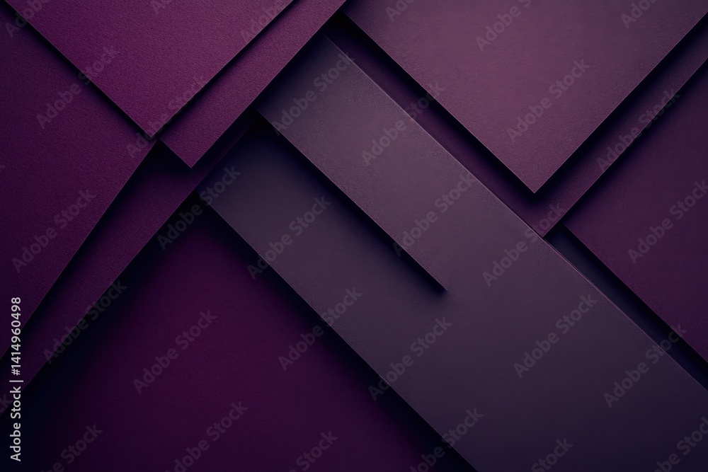Poster abstract geometric composition of overlapping purple paper shapes creating depth and shadow with a m