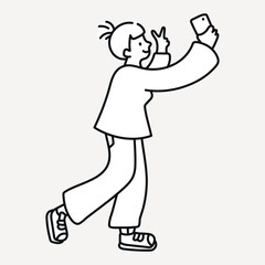 Doodle woman taking selfie illustration vector