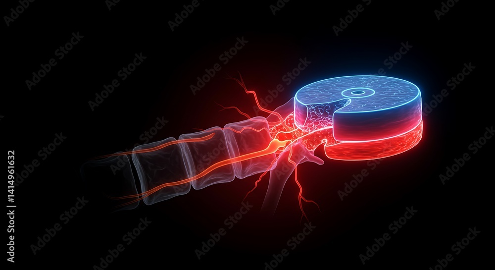 Poster human spinal structure rendering with vertebrae and intervertebral disc