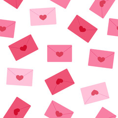 Icons for email seamless pattern illustration. new message, envelopes with hearts. Love letter concept. Opened Pink Envelope with Heart Icon Set Closeup Isolated.Valentine's day Greeting posters. 