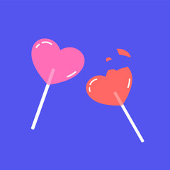 Valentine's day Greeting posters. Sweets molded heart of candies on pink background. Simple hand drawn heart lollipops. 
