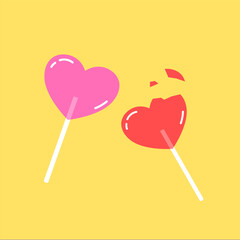 Valentine's day Greeting posters. Sweets molded heart of candies on pink background. Simple hand drawn heart lollipops. 
