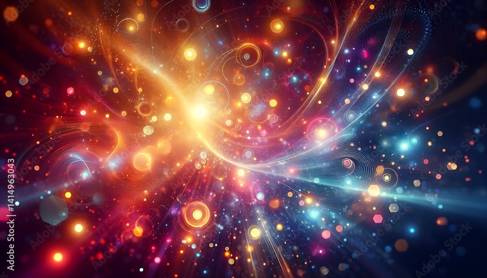 Aufkleber wide-format wallpaper of multicolor bokeh lights with soft-focus shapes, creating an ambient glow an