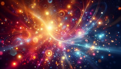 Obraz premium Wide-format wallpaper of multicolor bokeh lights with soft-focus shapes, creating an ambient glow and subtle motion, rendered in ultra-HD.