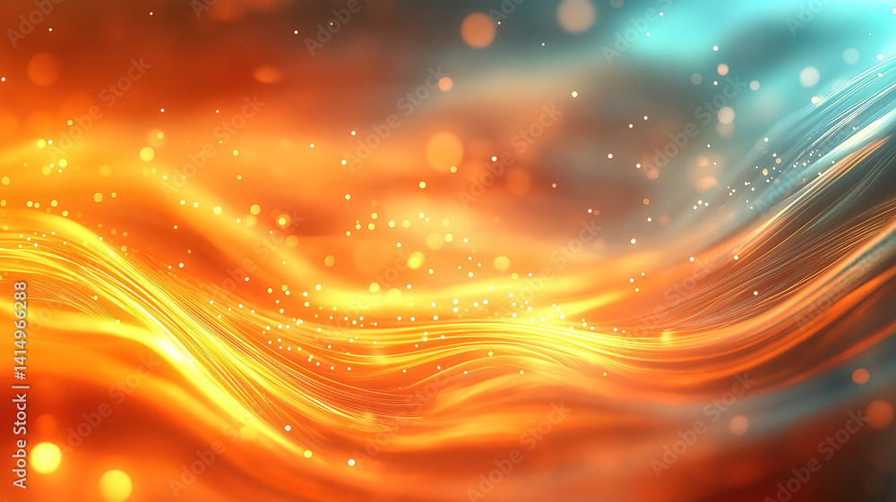 Poster abstract glowing fiber optics set in a soft blur background for high tech digital communication them