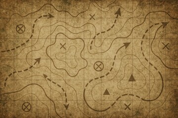 Obraz premium Vintage Treasure Map with Paths, Symbols, and Charted Landmarks