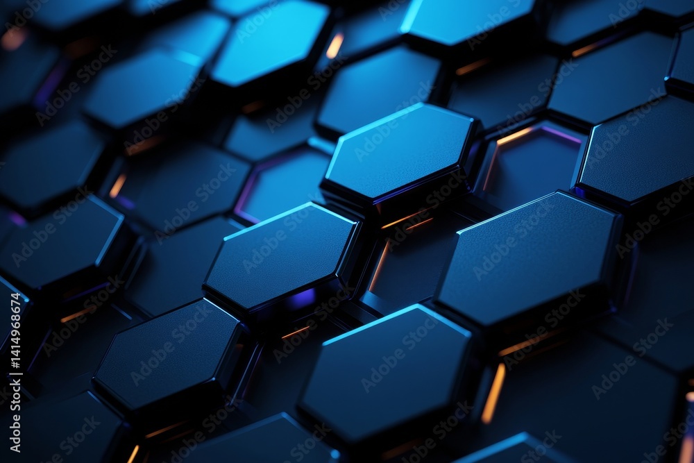 Poster abstract dark blue hexagon shape background. futuristic geometric hexagon overlay pattern. science a