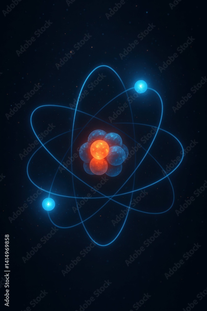 Poster atomic structure representation with electrons and nucleus in space