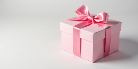 Fototapeta premium A delicately wrapped pink gift box with a satin ribbon, perfect for a special occasion or celebration