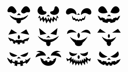 set of halloween pumpkin jack o lantern face silhouette vector on white background