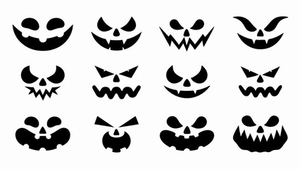 set of halloween pumpkin jack o lantern face silhouette vector on white background