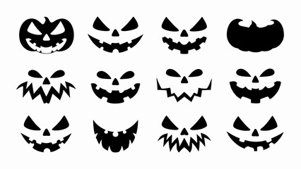 Obraz premium set of halloween pumpkin jack o lantern face silhouette vector on white background