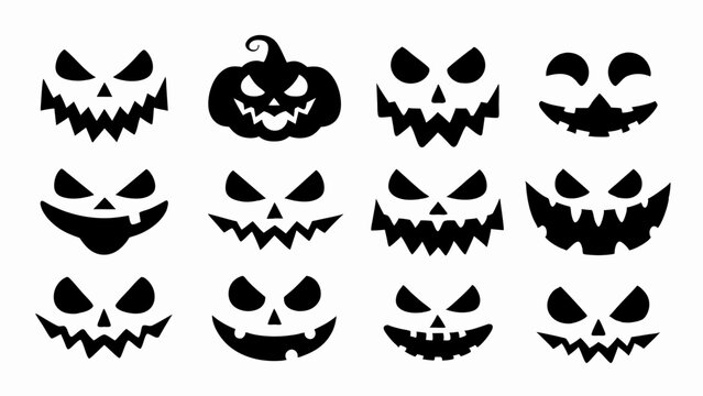 set of halloween pumpkin jack o lantern face silhouette vector on white background