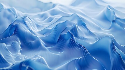 Obraz premium Abstract background depicting a landscape of soft, undulating waves or folds in translucent blue material with subtle lighting and shallow depth of field. 