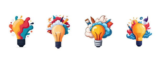 Naklejka premium Colorful Lightbulb Ideas Creative Inspiration Design Concepts for Innovation and Imagination