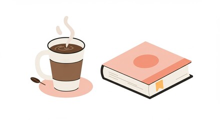 Vector art of relaxing coffee and book moment
