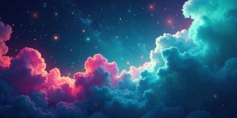 Celestial Cloudscape A Dreamlike Vision of Pink and Teal Clouds Illuminated by a Starry Night Sky