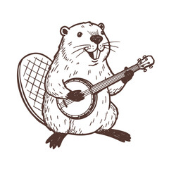 beaver playing banjo sketch, animal musician drawing © Satoru Sketches