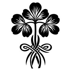 Obraz premium Black Clover Leaf Design with Celtic Knot Base Symbol of Luck White Background