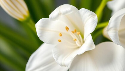 Close-up of a pristine white freesia, large bloom, isolated, floral, freesia photography
