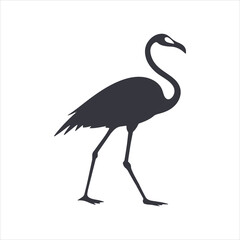 Fototapeta premium Elegant Flamingo Silhouette: Graceful Bird, Long Legs, Wildlife, Nature Outline, Standing Tall Vector