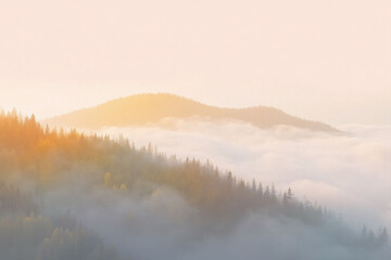 Fototapeta premium painting of a mountain range with trees in the foreground