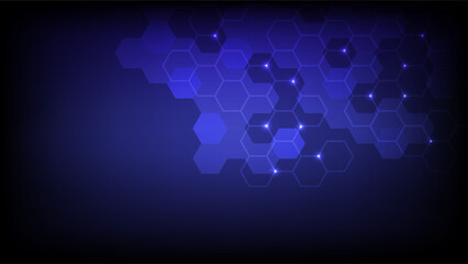 Fototapeta premium Abstract hexagon shape background on dark blue color