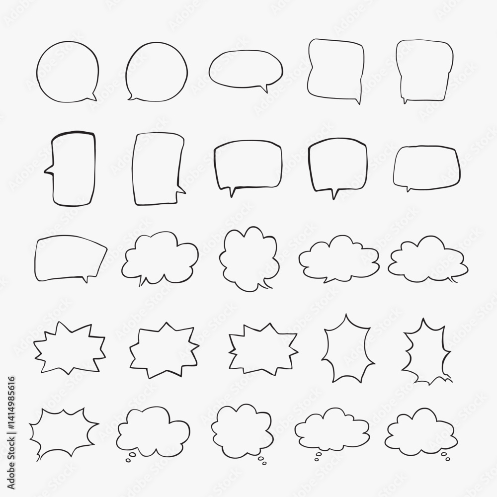 Poster a collection of simple lines hand drawn speech bubbles in various shapes. set of simple of hand draw