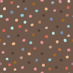 Retro polka dots different colors on brown background. Vector illustration	
