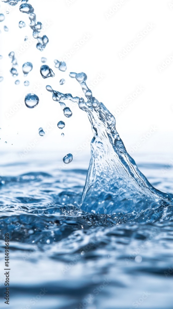 Poster captivating splash of pure water creating dynamic shapes and patterns against a bright white backgro