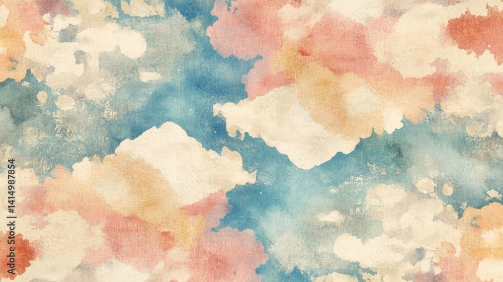 Poster dreamy watercolor sky texture with soft pastel clouds and canvas background for artistic design proj