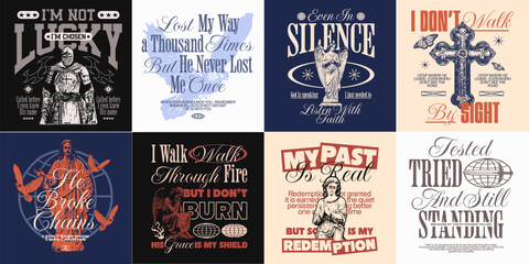 Christian urban t-shirt designs bundle, Christianity streetwear graphic t shirt, Faith vector set, Jesus quotes for merch. Vintage christian design