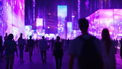 Naklejka premium Nightlife Illumination: A Crowd Immersed in Purple Hues