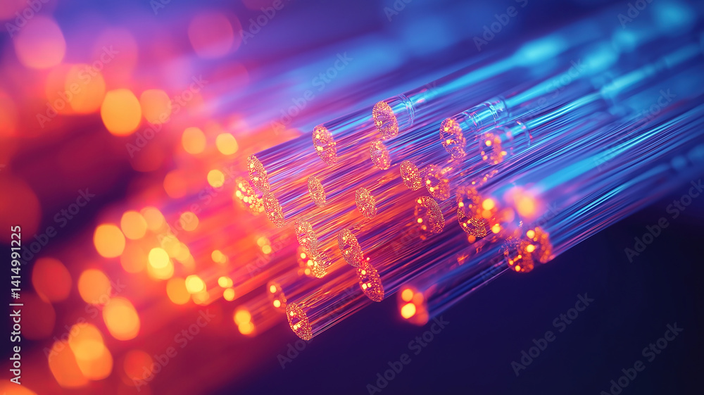 Poster fiber-optic infrastructure in a data center, enhancing speed and performance of digital networks