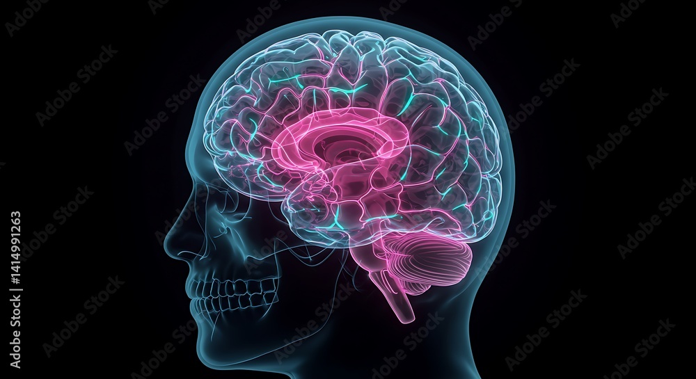 Poster detailed rendering of the human brain anatomical structure within skull